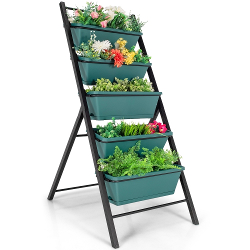 COSTWAY  5-Tier Vertical Garden Planter Box Elevated Raised Bed W/5 Container