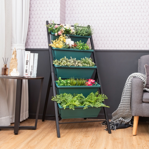 Costway 5-tier Vertical Garden Planter Box Elevated Raised Bed w/5 Container