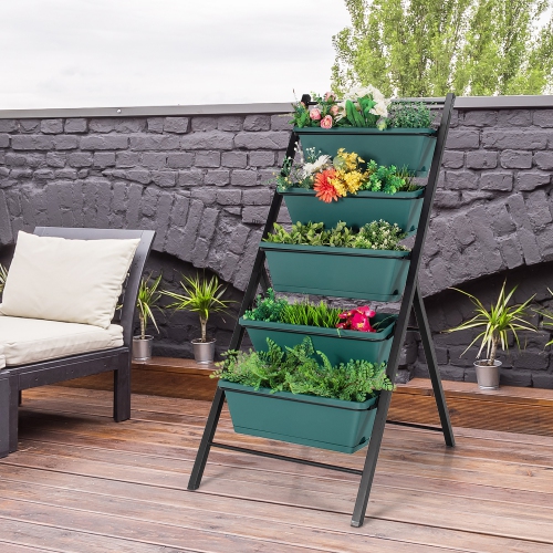 Costway 5-tier Vertical Garden Planter Box Elevated Raised Bed w/5 Container