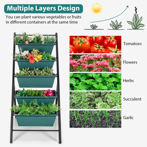 Costway 5-tier Vertical Garden Planter Box Elevated Raised Bed w/5 Container