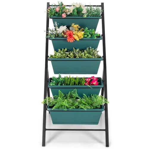 Costway 5-tier Vertical Garden Planter Box Elevated Raised Bed w/5 Container