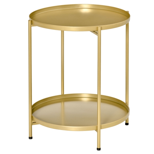 HOMCOM  2-Tier End Table, Sofa Side Table for Small Spaces, Accent Table With Removable Trays And Metal Frame for Living Room Bedroom In Gold