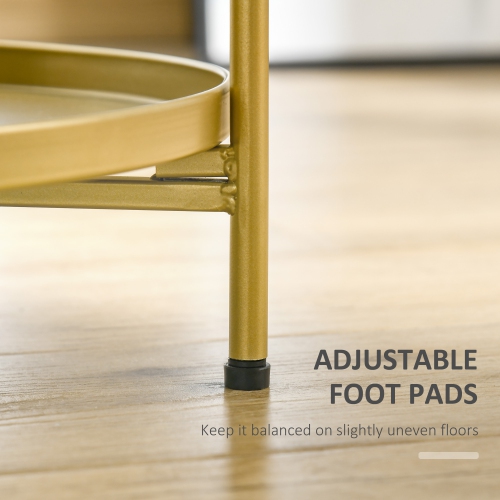 HOMCOM 2-Tier Gold End Table, Round Sofa Side Table for Small Spaces, Accent Table with Removable Trays and Metal Frame for Living Room Bedroom