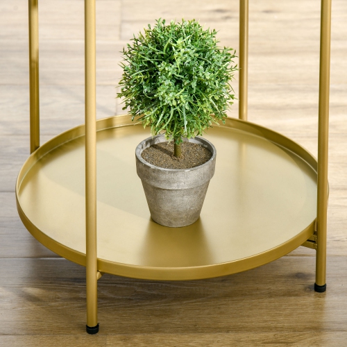 HOMCOM 2-Tier Gold End Table, Round Sofa Side Table for Small Spaces, Accent Table with Removable Trays and Metal Frame for Living Room Bedroom