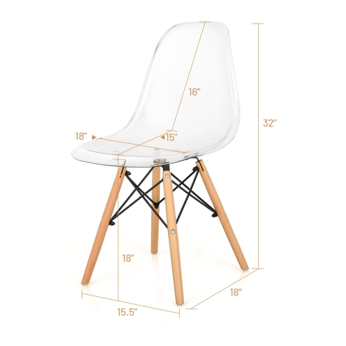 Costway Set of 4 Dining Chairs Modern Plastic Shell Side Chair w/ Clear Seat & Wood Legs