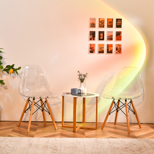 Costway Set of 4 Dining Chairs Modern Plastic Shell Side Chair w/ Clear Seat & Wood Legs