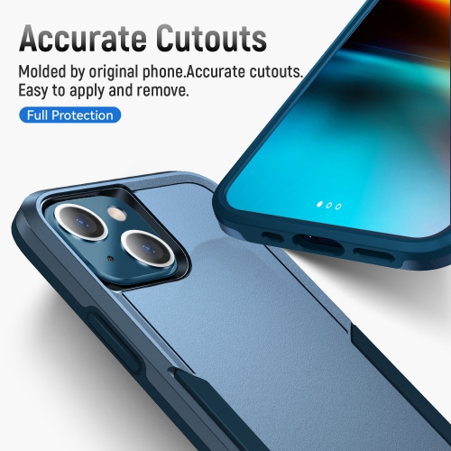 TopSave New Style Matt Polish PC+TPU 2 in 1 Slim Lightweight Shockproof, Rugged, Protective Armor Case For iPhone 13, Navy Blue