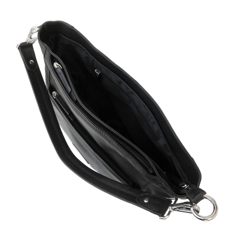 Sac besace à bandoulière en cuir avec poche à plusieurs fermetures à glissière pour femmes de Club Rochelier - Noir