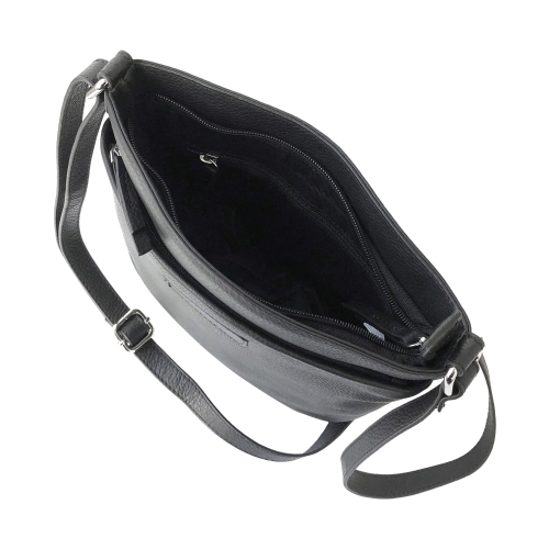 Club Rochelier Ladies Leather Medium Multi Zip Crossbody Bag, Black