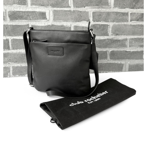 Club Rochelier Ladies Leather Medium Multi Zip Crossbody Bag, Black
