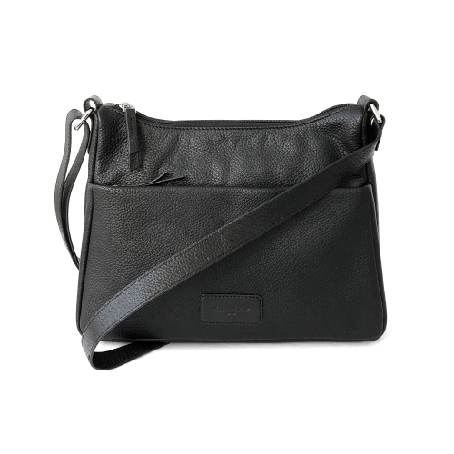 CLUB ROCHELIER  Ladies Leather Medium Multi Zip Crossbody Bag In Black