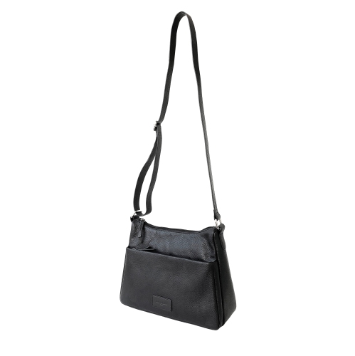 Club Rochelier Ladies Leather Medium Multi Zip Crossbody Bag, Black