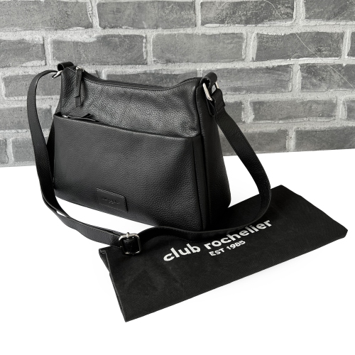 Club Rochelier Ladies Leather Medium Multi Zip Crossbody Bag, Black