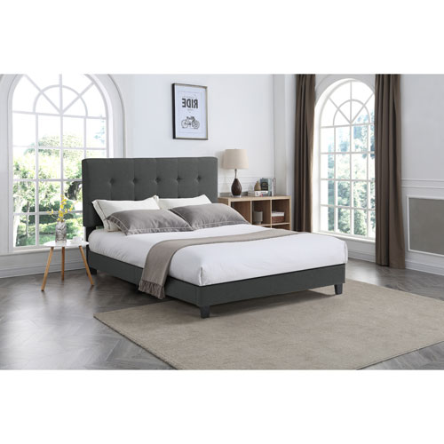 Fernanda Contemporary Platform Bed King Dark Grey Best Canada Fernanda Contemporary Platform Bed, Grey Fabric Platform Bed King