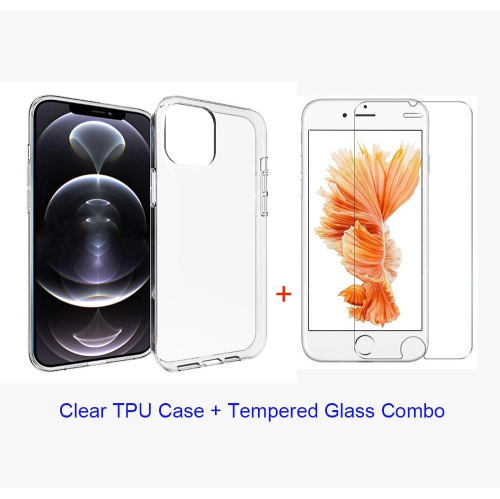Image 1 of 9.. HYFAI Clear TPU Case Crystal-Clear Shockproof Thin Silicone Phone Case With Tempered Glass Combo for iPhone 13 Pro