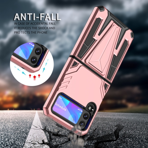 【CSmart】 Shockproof Heavy Duty Rugged Defender Case Kickstand Cover for Samsung Galaxy Z Flip 3, Rose Gold