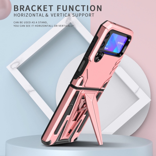 【CSmart】 Shockproof Heavy Duty Rugged Defender Case Kickstand Cover for Samsung Galaxy Z Flip 3, Rose Gold