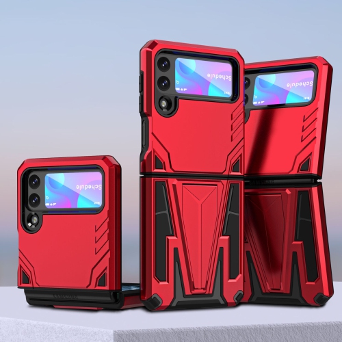 【CSmart】 Shockproof Heavy Duty Rugged Defender Case Kickstand Cover for Samsung Galaxy Z Flip 3, Red