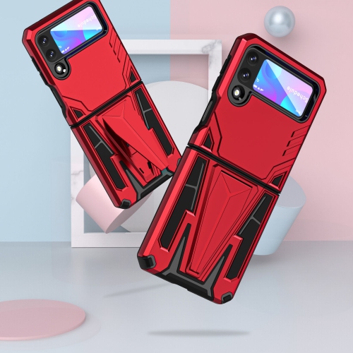 【CSmart】 Shockproof Heavy Duty Rugged Defender Case Kickstand Cover for Samsung Galaxy Z Flip 3, Red