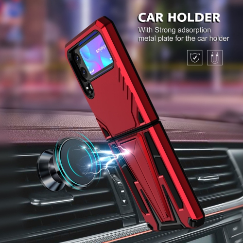 【CSmart】 Shockproof Heavy Duty Rugged Defender Case Kickstand Cover for Samsung Galaxy Z Flip 3, Red