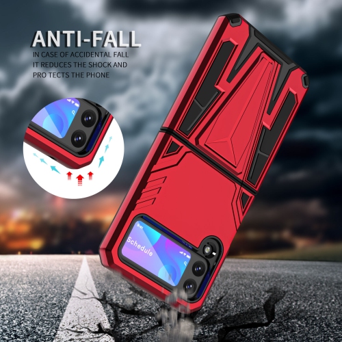 【CSmart】 Shockproof Heavy Duty Rugged Defender Case Kickstand Cover for Samsung Galaxy Z Flip 3, Red