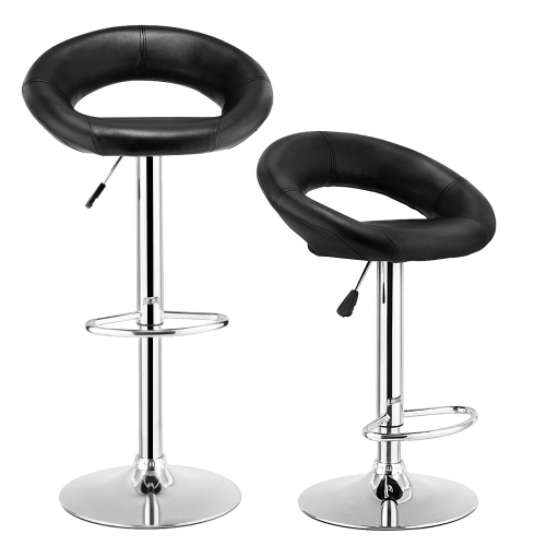 TOPBUY  Set Of 2 Swivel Bar Stools Adjustable Pu Leather Chairs In Black