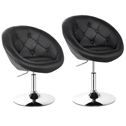 TOPBUY  Set Of 2 Modern Swivel Bar Stools Height Adjustable Round Tufted Back Accent Chair Black/white
