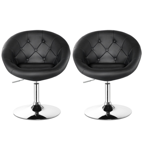Topbuy Set of 2 Modern Swivel Bar Stools Height Adjustable Round Tufted Back Accent Chair Black/White