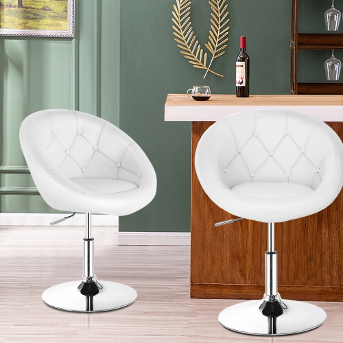 Topbuy Set of 2 Modern Swivel Bar Stools Height Adjustable Round Tufted Back Accent Chair Black/White