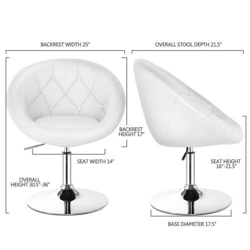 Topbuy Set of 2 Modern Swivel Bar Stools Height Adjustable Round Tufted Back Accent Chair Black/White