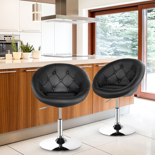 Topbuy Modern Swivel Bar Stools Height Adjustable Round Tufted Back Accent Chair Black/White