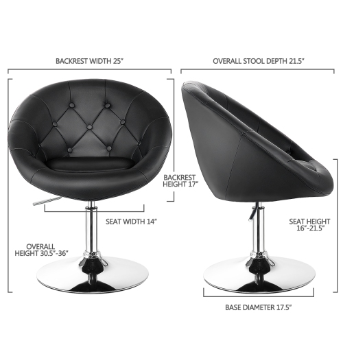 Topbuy Modern Swivel Bar Stools Height Adjustable Round Tufted Back Accent Chair Black/White