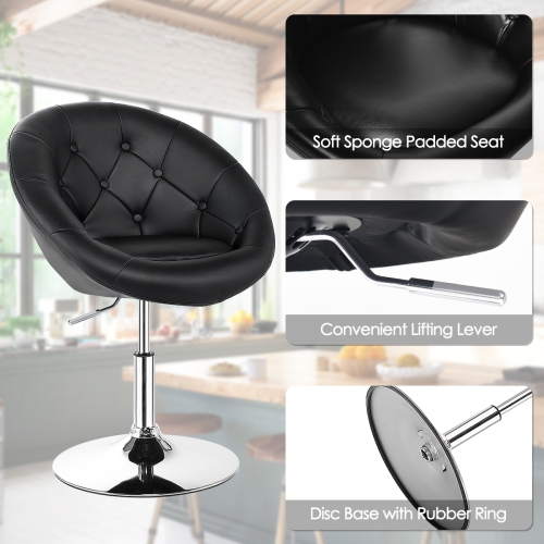 Topbuy Modern Swivel Bar Stools Height Adjustable Round Tufted Back Accent Chair Black/White