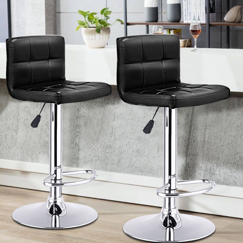 Topbuy Modern Square PU Leather Adjustable Swivel Barstools,Set of 2