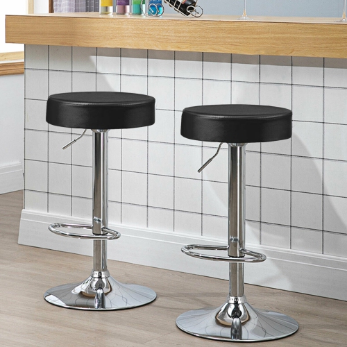 TOPBUY  Round Bar Stool Set Of 4 Adjustable Swivel Pub Chair U Leather With Footrest In Black