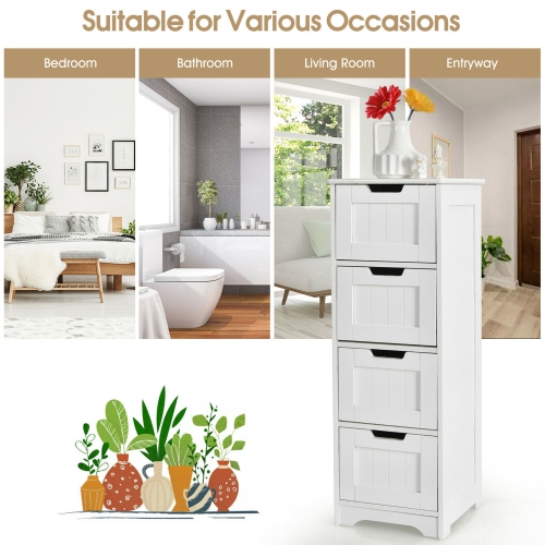 Gymax Bathroom Floor Cabinet Free-Standing Side Storage Organizer w/ 4 Drawers