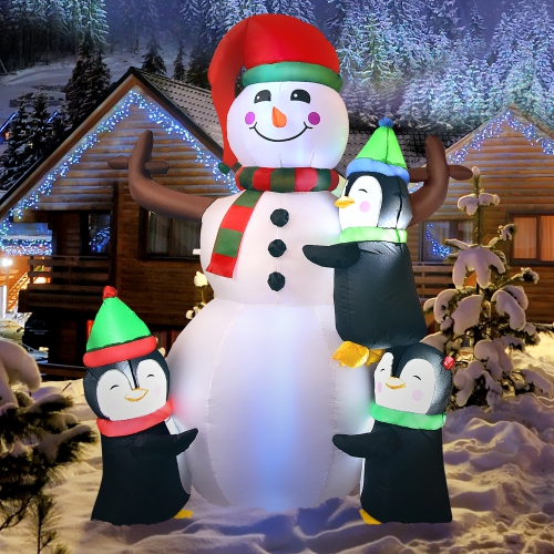 Costway 6ft Christmas Inflatable Snowman with Penguins Quick Blow up Snowman