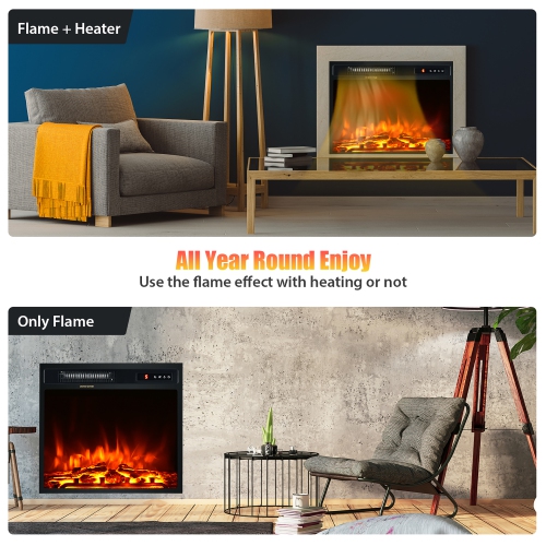 Costway 18" Electric Fireplace Freestanding & Recessed Heater Log Flame Remote 1500W