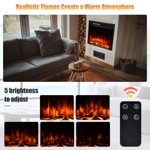 Costway 18" Electric Fireplace Freestanding & Recessed Heater Log Flame Remote 1500W