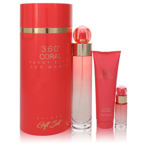 PERRY ELLIS  360 By Gift Set - 3.4 OZ Eau De Parfum Spray + 0.25 OZ Mini Edp Spray + 3 OZ Shower Gel (Women) In Coral