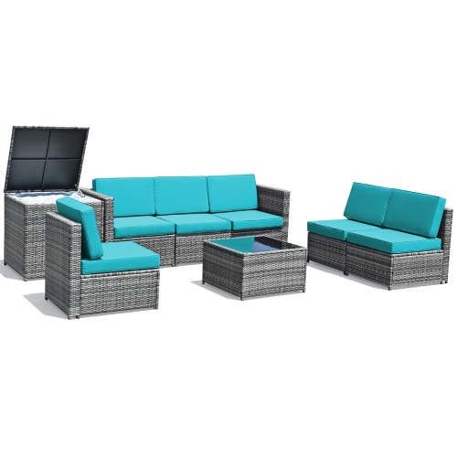 TOPBUY  8-Piece Outdoor Wicker Rattan Conversation Sofa Set W/ Storage Table White/black/turquoise