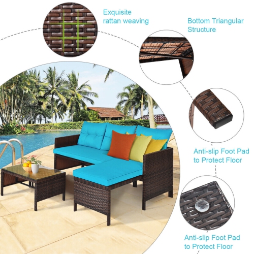 Topbuy 3-Piece Outdoor Rattan Wicker Sectional Sofa Set Patio Conversation Sofa Set