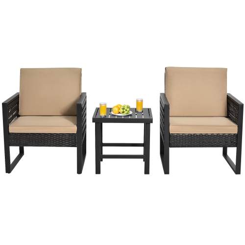 TOPBUY  3-Piece Patio Wicker Bistro Set Conversation Furniture Sofa With Coffee Table