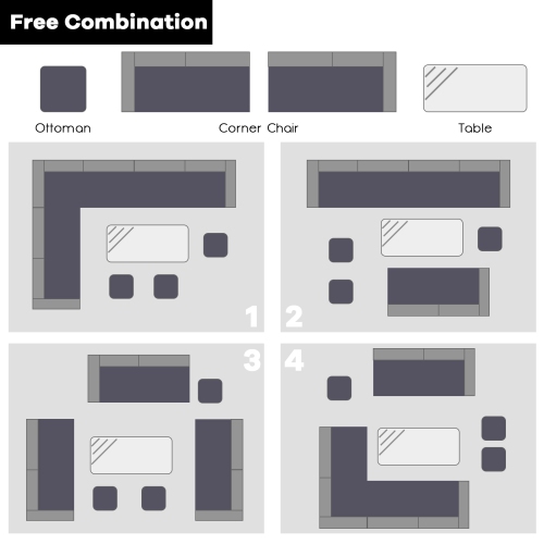 Topbuy 7-Piece Wicker Patio Furniture Set Outdoor Rattan Sofa Set Conversation Couch Set Red/Turquoise/White/Black