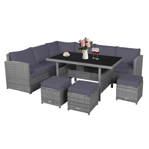 Topbuy 7-Piece Wicker Patio Furniture Set Outdoor Rattan Sofa Set Conversation Couch Set Red/Turquoise/White/Black