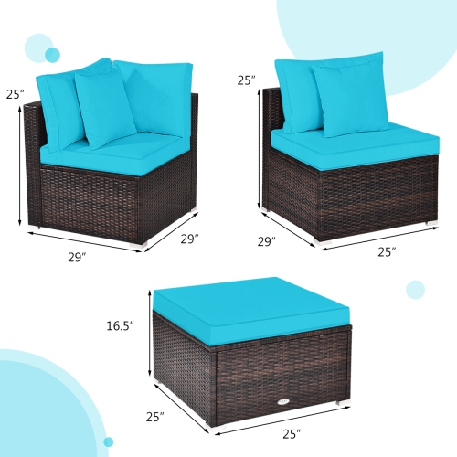 Topbuy 4-Piece Outdoor Rattan Sofa Set Sectional Conversation Couch Ottoman Turquoise/Red