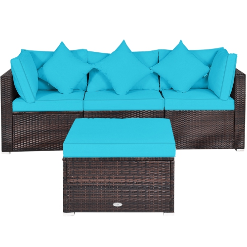 Topbuy 4-Piece Outdoor Rattan Sofa Set Sectional Conversation Couch Ottoman Turquoise/Red