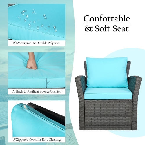 Topbuy 4-Piece Rattan Wicker Patio Outdoor Furniture Sofa Set with Cushions & Tempered Glass Table Red/Turquoise/Grey