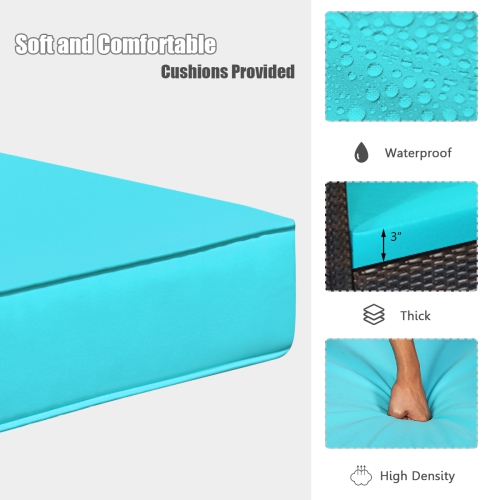 Topbuy 3-Piece Patio Rattan Bistro Set Acacia Wood Frame Sofa and Side Table Beige/Blue/Red