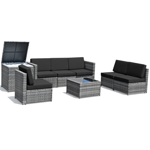 TOPBUY  8-Piece Outdoor Wicker Rattan Conversation Sofa Set W/ Storage Table White/black/turquoise